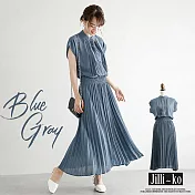 【Jilli~ko】日系氣質浪漫壓褶縮腰顯瘦長款連衣裙 J8965　 FREE 藍色