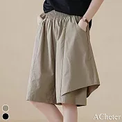 【ACheter】 不規則休閒顯瘦寬鬆百搭層次五分褲# 112671 XL 卡其