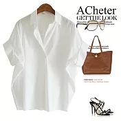 【ACheter】 氣質棉寬鬆蝙蝠袖V領襯衫式上衣# 112682 M 白