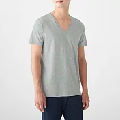 【MUJI 無印良品】男有機棉無側縫天竺V領短袖T恤/2入 S 灰色