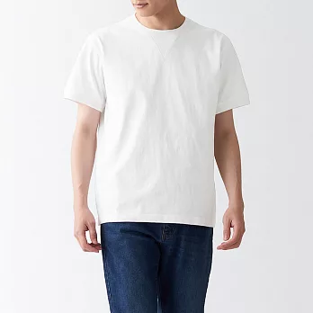 【MUJI 無印良品】男有機棉粗織天竺縫邊短袖T恤 M 白色