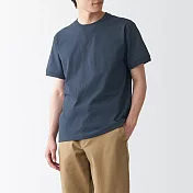 【MUJI 無印良品】男有機棉粗織天竺縫邊短袖T恤 XL 煙燻藍