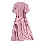 【ACheter】 日系官邸復古貴族棉麻大碼純色洋裝# 112689 M 粉紅色