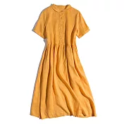 【ACheter】 日系官邸復古貴族棉麻大碼純色洋裝# 112689 L 黃色