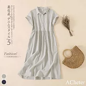 【ACheter】 文藝小翻領落肩連袖短袖洋裝# 112716 XL 米色