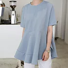 【ACheter】 日韓寬鬆荷葉拼接棉T恤設計感短袖上衣# 112742 L 藍色