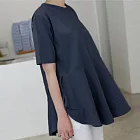 【ACheter】 日韓寬鬆荷葉拼接棉T恤設計感短袖上衣# 112742 M 藏青色