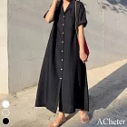 【ACheter】 韓國簡約氣質chic寬鬆兩穿開襟棉麻洋裝# 112744 FREE 黑色
