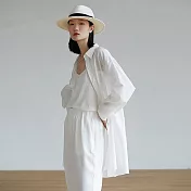 旅途原品 輕薄oversize絲棉襯衫 M/L-XL　 M 白色