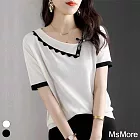 【MsMore】 優雅OL斜領短袖針織衫上衣# 112760 F 白色