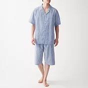 【MUJI 無印良品】男有機棉無側縫泡泡紗短袖家居睡衣 M 藍直紋