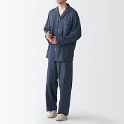 【MUJI 無印良品】男有機棉無側縫二重紗織家居睡衣 S-M 深藍紋樣
