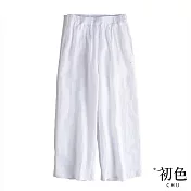 【初色】日系棉麻風九分闊腿褲-共4色-61619(M-2XL可選) XL 白色