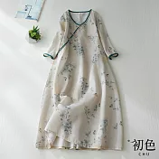 【初色】旗袍改良版印花雪紡洋裝-共2色-61717(M-2XL可選) M 綠色