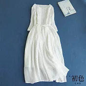 【初色】棉麻風木耳邊洋裝-共3色-61379(M-2XL可選) 2XL 白色