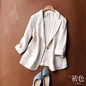 【初色】透氣夏款單扣棉麻風西裝外套-共3色-61458(L-2XL可選) XL 米白色