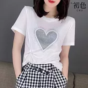 【初色】愛心印花短袖T恤-白色-61231(M-2XL可選) M 白色