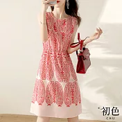 【初色】時尚圖騰印花洋裝-紅色-60871(M-2XL可選) M 紅色