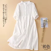 【初色】日系棉麻風褶皺襯衫洋裝-共3色-61564(M-2XL可選) M 白色