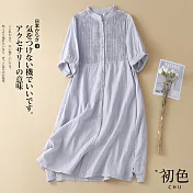 【初色】日系棉麻風褶皺襯衫洋裝-共3色-61564(M-2XL可選) M 藍色
