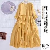 【初色】純色棉麻風洋裝-共2色-60746(M-2XL可選) XL 黃色
