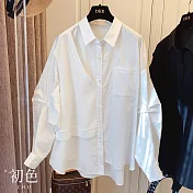 【初色】韓版華夫格拼接襯衫-共2色-60739(M-2XL可選) L 白色
