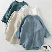 【初色】日系亞麻風立領襯衫-共5色-61033(M-2XL可選) XL 淺藍