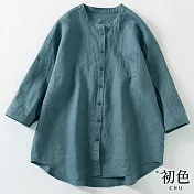 【初色】日系亞麻風立領襯衫-共5色-61033(M-2XL可選) XL 綠色