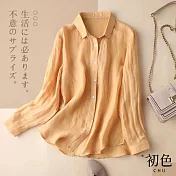 【初色】休閒百搭亞麻風襯衫-共2色-60760(M-2XL可選) M 黃色