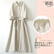【初色】棉麻風繫帶洋裝-共2色-60679(M-2XL可選) XL 米白色