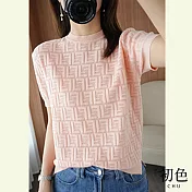 【初色】薄款寬鬆鏤空圓領針織衫-共4色-60869(F可選) F 粉色
