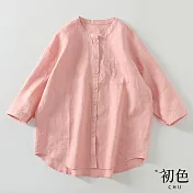【初色】休閒百搭棉麻風襯衫上衣-共6款-61030(M-2XL可選) XL F.粉色