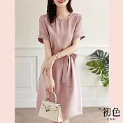 【初色】氣質收腰綁帶洋裝-粉紅色-60897(M-2XL可選) XL 粉紅色