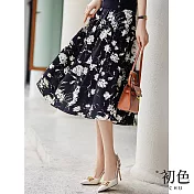 【初色】浪漫玫瑰印花半身裙-共2色-60878(M-2XL可選) XL 黑色