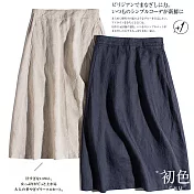 【初色】棉麻風高腰膝下傘裙-共2色-61091(M-2XL可選) 2XL 藏青色