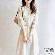 【初色】半開領立體蕾絲連衣裙-白色-60599(M-2XL可選) M 白色