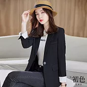 【初色】韓版短款小香風西裝外套-共2色-60418(M-2XL可選) M 黑色
