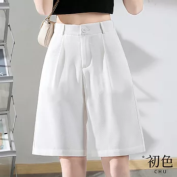 【初色】高腰闊腿顯瘦西裝短褲-共2色-60509(M-2XL可選) M 白色