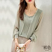 【初色】時尚唯美小香風薄款針織衫-共3色-60315(F可選) F 綠色