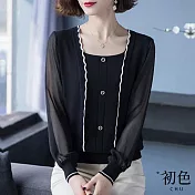 【初色】時尚唯美小香風薄款針織衫-共3色-60315(F可選) F 黑色