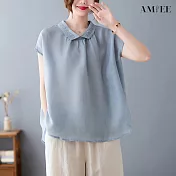 【AMIEE】氣質復古時尚上衣(KDT-1527) XL 藍色