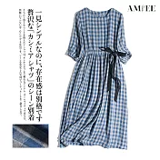 【AMIEE】日系原單雙層高質感連身洋裝(KDD-2631) L 藍色