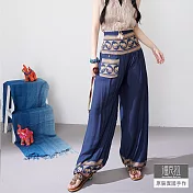 【潘克拉】泰國大象印花寬鬆燈籠褲 TM1355　 FREE 藍色