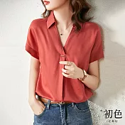 【初色】簡約純色百搭襯衫-紅色-61758(M-2XL可選) L 紅色