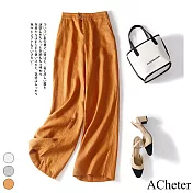 【ACheter】 夏款棉麻寬鬆通勤簡約高腰闊腿褲# 112624 XL 橘紅