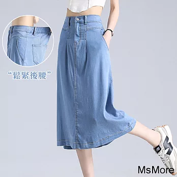 【MsMore】 天冰絲後鬆緊腰顯瘦牛仔裙# 112815 XL 藍色