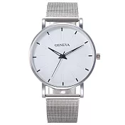 Geneva 日內瓦-經典計時炫彩刻度米蘭愛手錶 _銀殼白面銀帶