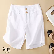 【初色】純色棉麻風短褲-共3色-62068(M-2XL可選) 2XL 白色
