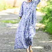 【初色】復古棉麻風印花洋裝-藍紫色-62085(M-2XL可選) XL 藍紫色