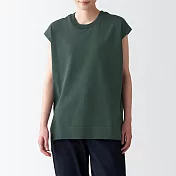【MUJI 無印良品】女聚酯纖維強撚無袖針織T恤 S 灰綠